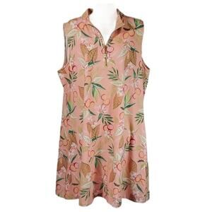 Spartina 449 Serena Half Zip Sleeveless Dress in Pink Lemonade Pattern SZ XXL